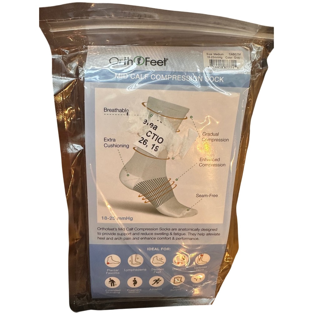 Orthofeet Mid Calf Compression Socks 18-25 mmHg Gray Medium CASC7M